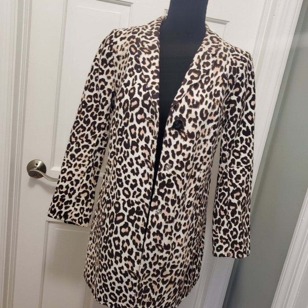 H&M Brown Leopard Print Lightweight Outer Coat Size 6, Business Casual - Picture 2 of 12